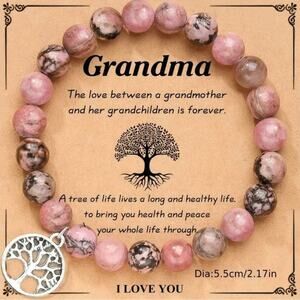 Grandma Bracelet & Card - Black Line Rhodochrosite